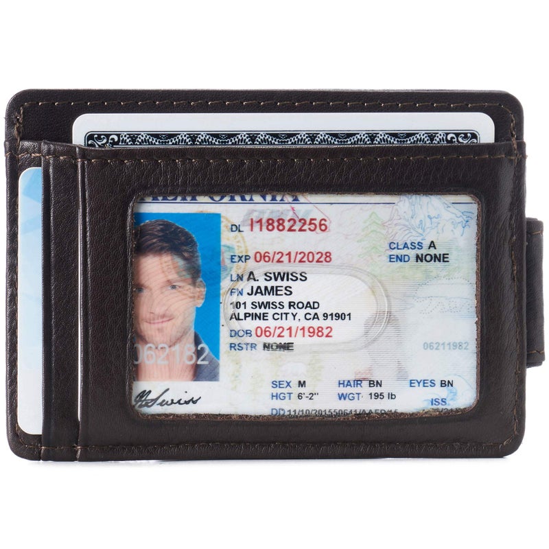 Alpine Swiss Harper Mens RFID Slim Money Clip Front Pocket Wallet Minimalist Leather ID Card Holder Brown - Image 2